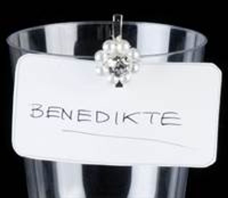 Bordkort-klype med perle og blank stein, 3cm, 12pk
