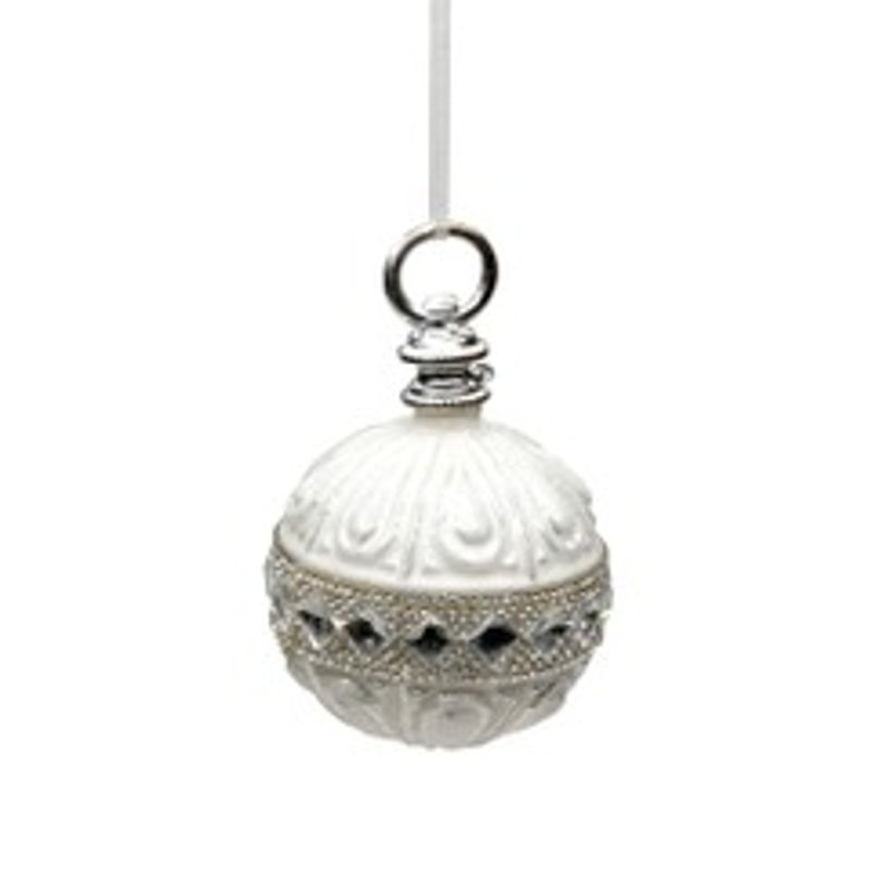 Julekule hvit m/strass/diamanter 8 cm