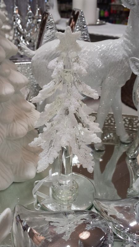 Glasstre med snøglitter 15cm