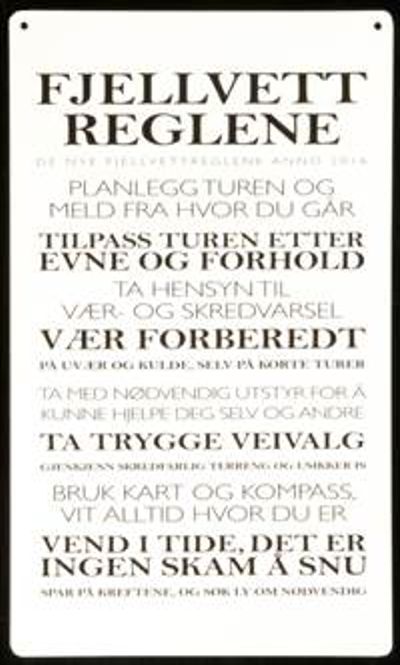 Hovedbilde Metallskilt Fjellvettreglene, ...