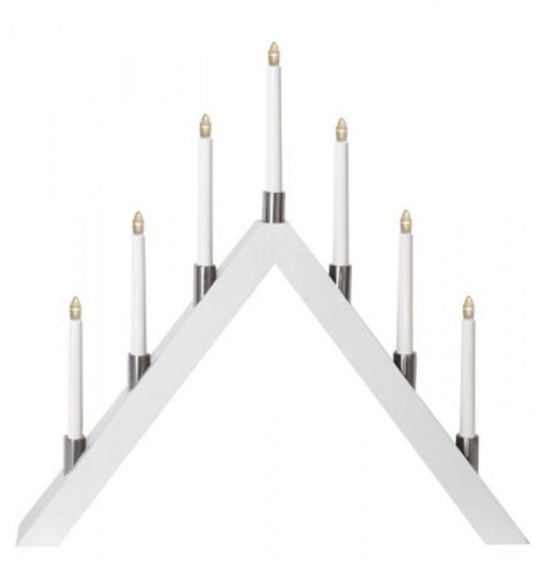 Adventstake Tall Hvit 7 led lys  m/sølvmansjet
