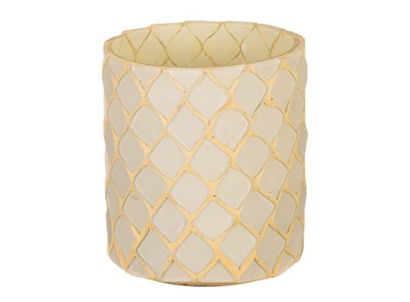 Lysglass mosaikk hvit m/beige 7x8cm
