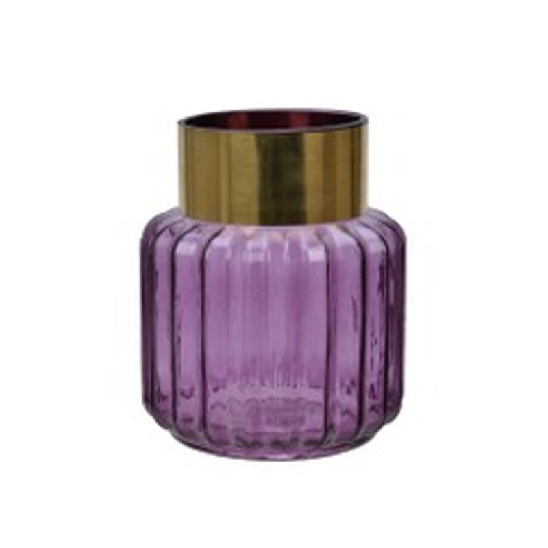 Lyslykt/vase plomme m/gullring 17x18,5 cm