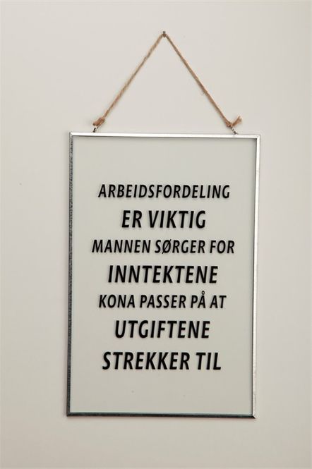 Hovedbilde Skilt i glass m/sølv ramme ...