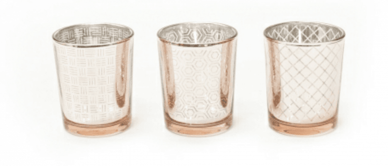 Lysglass i rosegull/kobber, 6,5cm 3pk