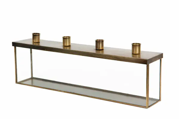 Adventstake glassboks antik messing 45x15x9 cm