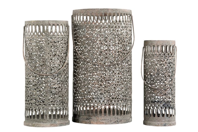 Lykt sylinder Grå metall Ø20x36 cm