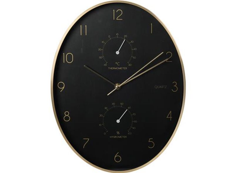 Klokke Termometer Hygrom. sort 35x27cm