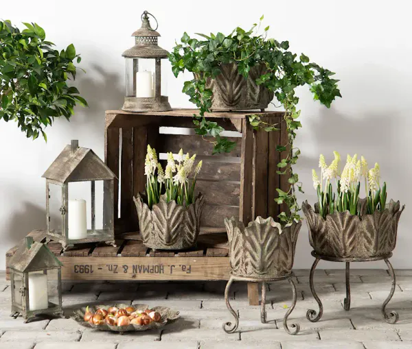 Lyslykt rund metall/glass  H 31 x 16 cm