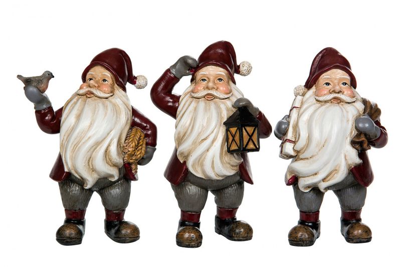 Nisse Rød med fugel  Poly 15cm
