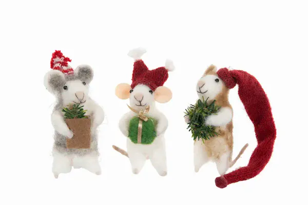 Julemus laget av ull 10 cm. Blomsterpotte