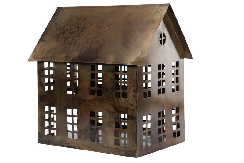 Hus Metall Antikk Brun 30x23x35cm