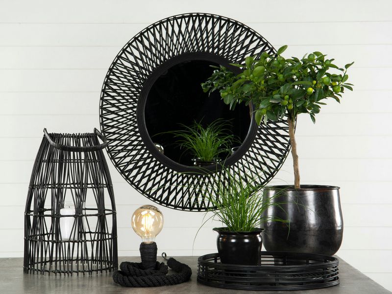 Speil rund sort bambu Ø 80 x 11 cm