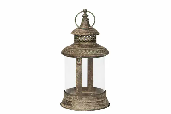 Lyslykt rund metall/glass  H 31 x 16 cm