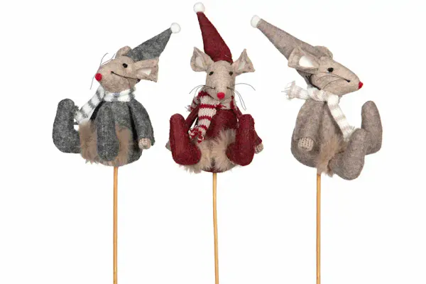 Julemus sittende Rød på stikk H 9 cm