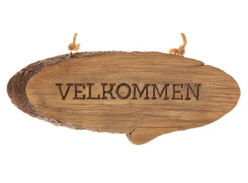 Skilt Velkommen natur oval 19,5x1,5x8cm