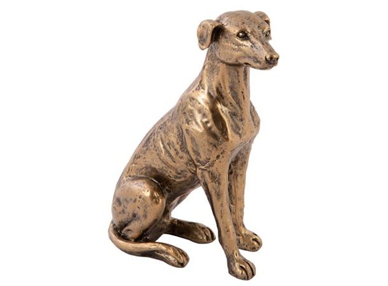 Hund sittende antikkgull 10x13cm