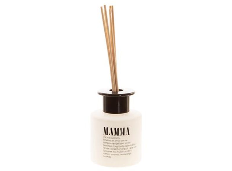 Duftolje matt hvit glass 7x7cm Mamma 100ml m/6 pinner 15 % duft 